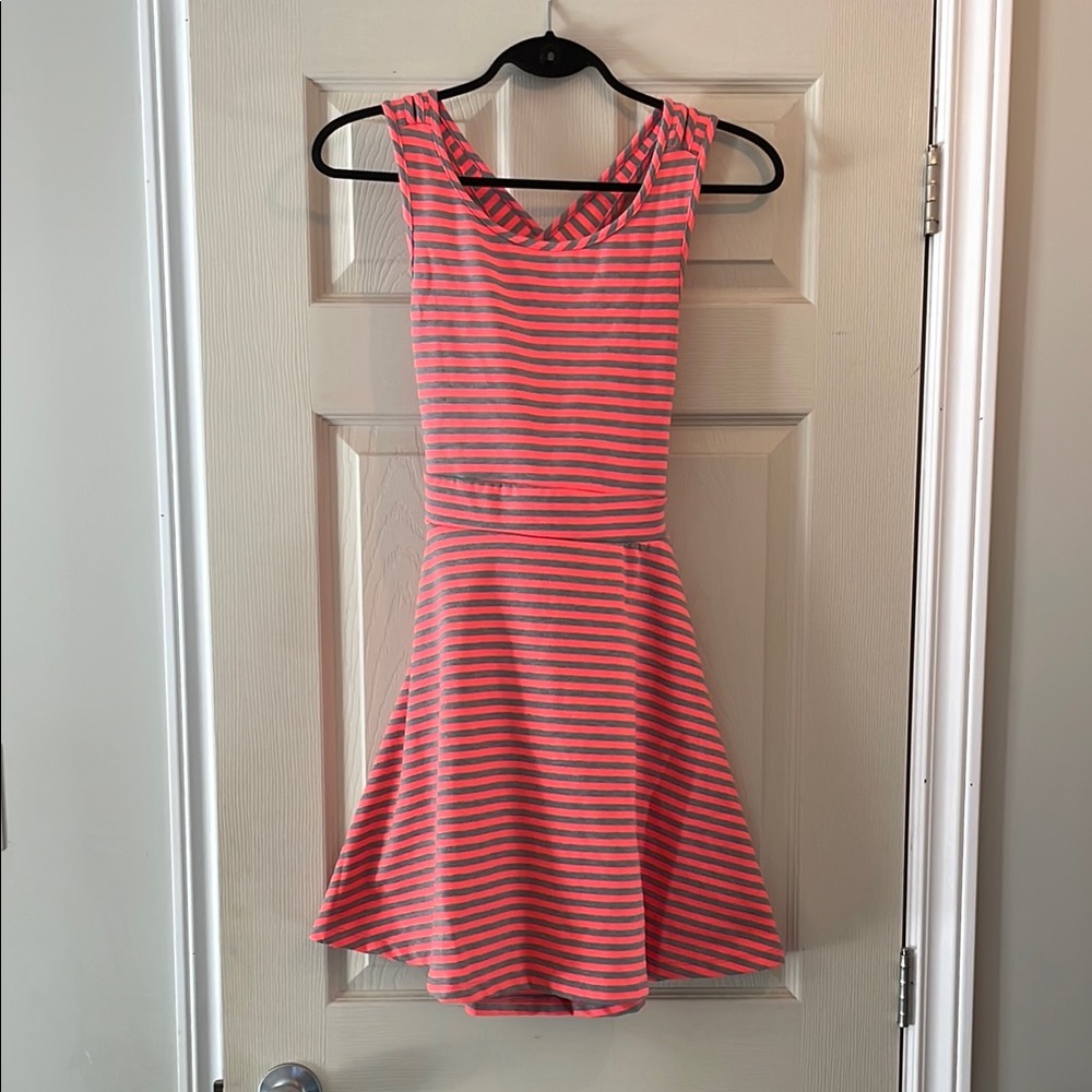Windsor Pink and Grey Striped Dress with amazing back.
